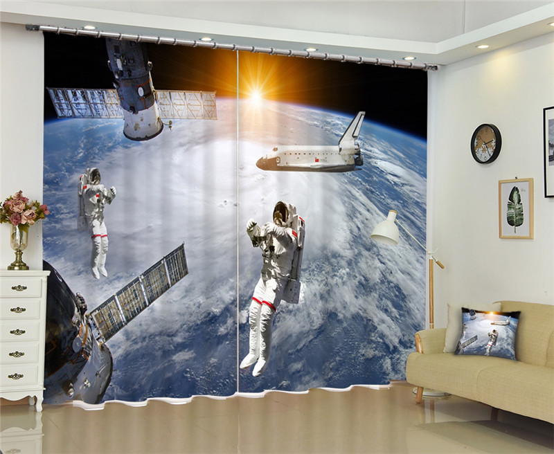 Astronaut and Spaceship Window Curtains