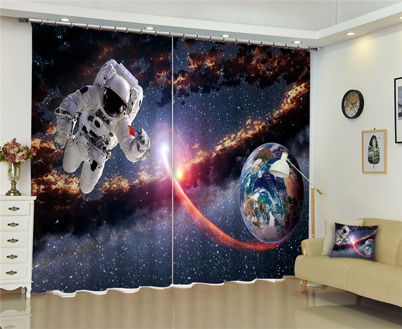 Astronaut and Spaceship Window Curtains